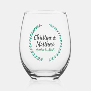 Verre À Vin Sans Pied Mariage Favoriser Elégant Wreath Feuille Vert