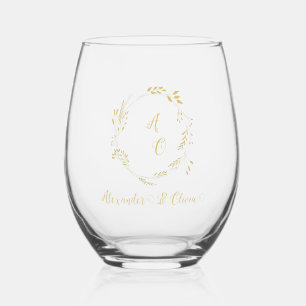 Verre À Vin Sans Pied Mariage Floral De Luxe Noir Et Or