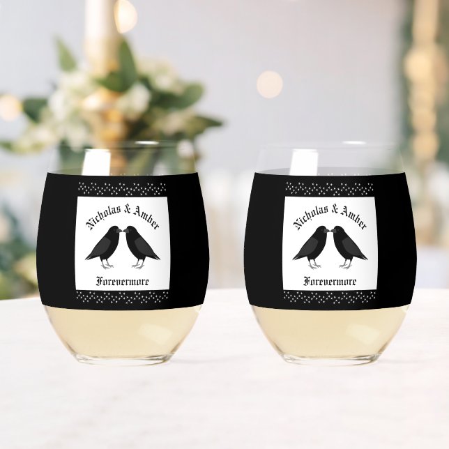 Verre À Vin Sans Pied Mariage gothique Baiser Ravens Personnalisé (Insitu (Mariage))