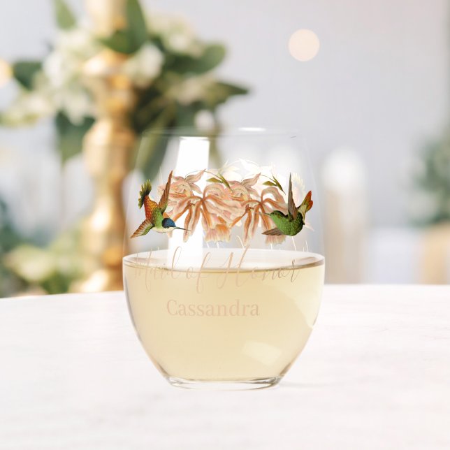 Verre À Vin Sans Pied Mariage Maid of Honer Cadeau Hummingbird Aquarelle (Insitu (Mariage))
