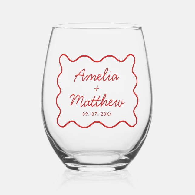 Verre À Vin Sans Pied Mariage moderne Wavy Red Retro Squiggle (Recto)