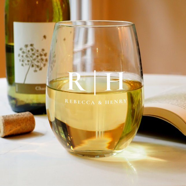 Verre À Vin Sans Pied Mariage Monogramme simple (Créateur téléchargé)