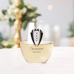 Verre À Vin Sans Pied Mariage noir Tuxedo Groomsman Proposition cadeau