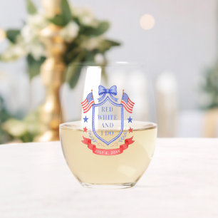Verre À Vin Sans Pied Mariage Patriotique Rouge Blanc Et Je Fête De Fian