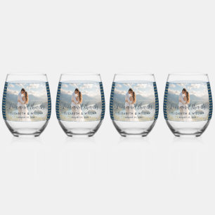 Verre À Vin Sans Pied Mariage personnalisé Gold & Blue pois