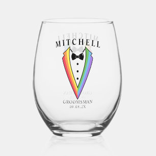 Verre À Vin Sans Pied Mariage Tuxedo Personnalisé Groomsman Stemless Win