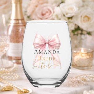 Verre À Vin Sans Pied Mariée à venir rose blush noeud perles Enterrement
