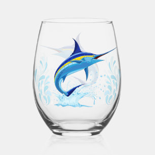 Verre À Vin Sans Pied Marlin Bleu Jaillissant de l'Océan