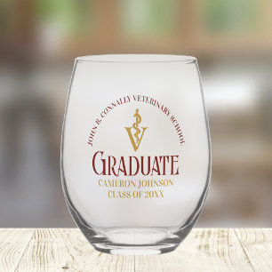 Verre À Vin Sans Pied Maroon Gold Vétérinaire École Diplôme Personnalisé