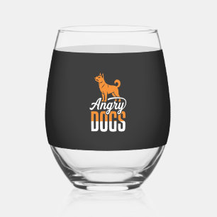 Verre À Vin Sans Pied Mascotte de vecteur de chiens en colère