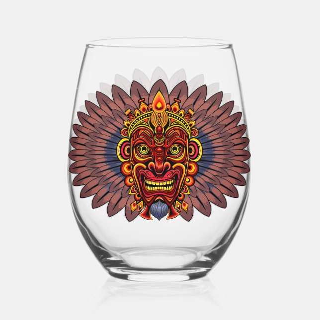Verre À Vin Sans Pied Masque rituel du roi guerrier tribal (Recto)