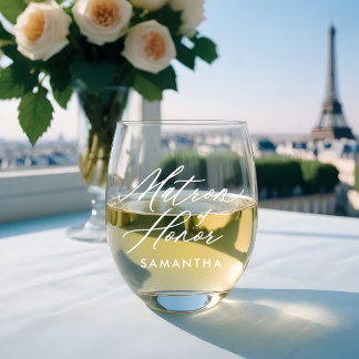 Verre À Vin Sans Pied Matron d'honneur Élégant Script Nom de la fête de