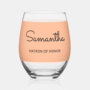 Verre À Vin Sans Pied Matrone d'Honneur Monogramme Mariage Élégant Pêche