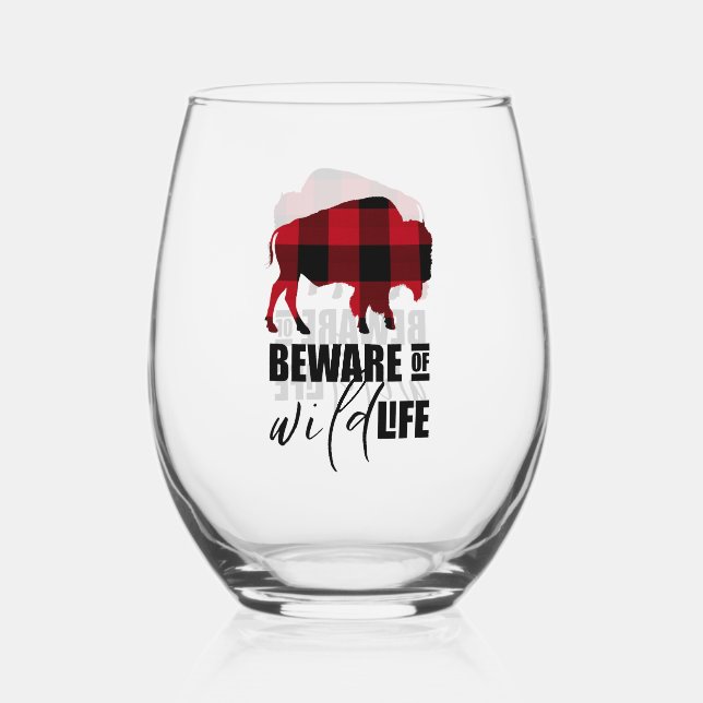 Verre À Vin Sans Pied Méfiez-vous du bison sauvage Plaid ID669 (Recto)