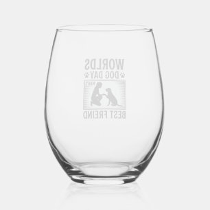 Verre À Vin Sans Pied Meilleur Ami de l'Homme Jour de Chien Vintage