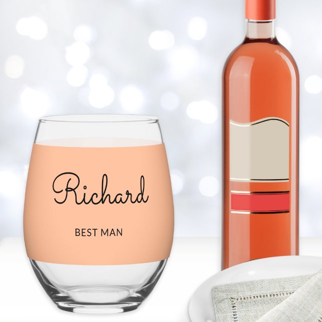 Verre À Vin Sans Pied Meilleur Homme Monogrammé Stylish Custom Wedding P (A peach stemless wine glass, to personalize with a name, for your Best Man at your wedding reception)