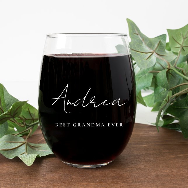 Verre À Vin Sans Pied Meilleur Monogramme De Script Blanc De Grand-mère (Créateur téléchargé)