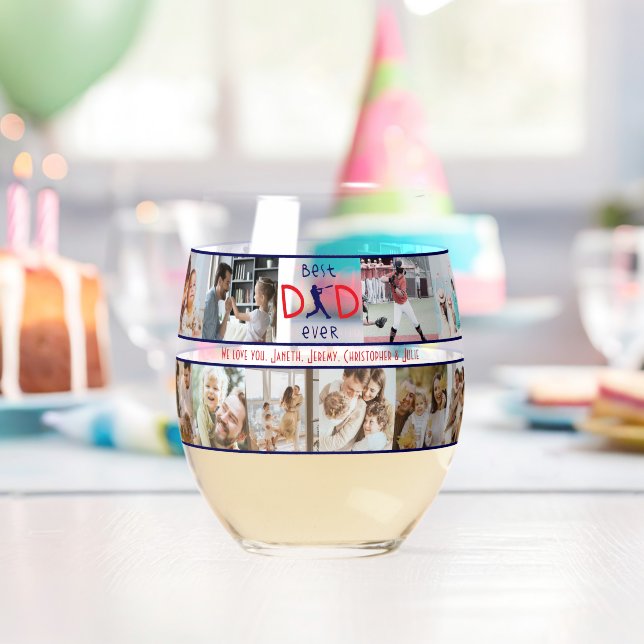 Verre À Vin Sans Pied Meilleur papa Ever 20 Photo Collage Fête des pères (Insitu (Anniversaire))