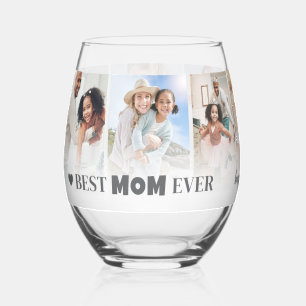 Verre À Vin Sans Pied Meilleure Maman Collage de Photos Fête des Mères