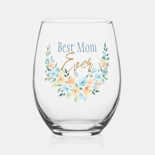 Verre À Vin Sans Pied Meilleure maman Floral Demi-couronne Vin Stemless