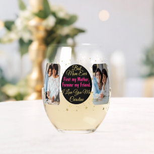 Verre À Vin Sans Pied Meilleure maman Jamais Photo Collage Fête des mère