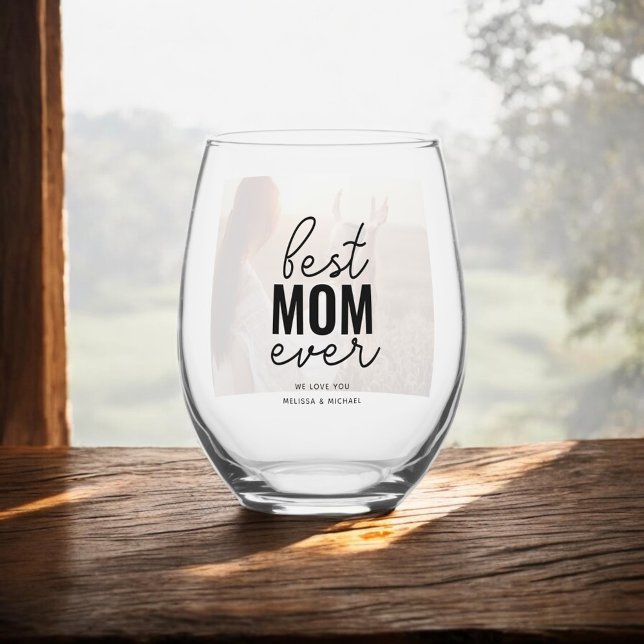 Verre À Vin Sans Pied Meilleure Maman Jamais Photo Verre Vin Stemless (Créateur téléchargé)