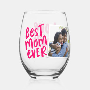 Verre À Vin Sans Pied Meilleure maman qui soit photo rose moderne Fête d