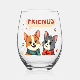 Verre À Vin Sans Pied Meilleurs amis en pelage vintage mignon chat et ch