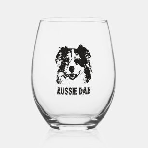 Verre À Vin Sans Pied Mens Aussie Papa - Australian Shepherd Chien Papa