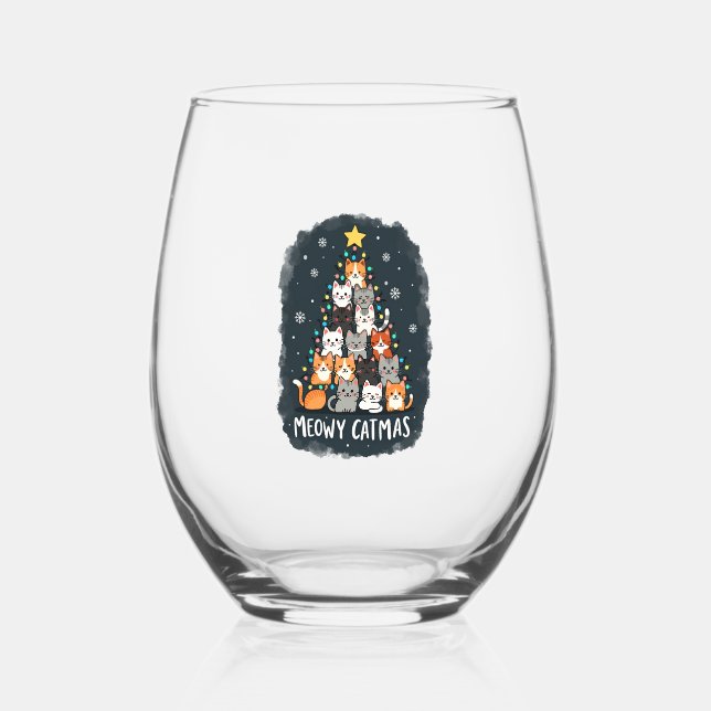 Verre À Vin Sans Pied Meowy Catmas Cat Christmas Tree Xmas Girls Boys Fu (Recto)