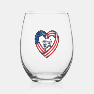Verre À Vin Sans Pied Merci cœur patriotique design vectoriel vintage_1