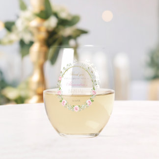 Verre À Vin Sans Pied Merci Roses roses et Gypsophile