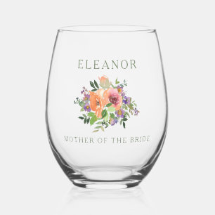 Verre À Vin Sans Pied MÈRE DE LA MARIÉE personnalisée Fleur orange aquar