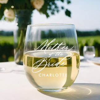 Verre À Vin Sans Pied Mère de la mariée Script Nom de la fête de mariage