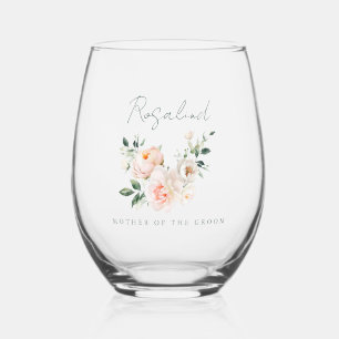 Verre À Vin Sans Pied Mère du Marié Rose Pivoine Aquarelle Florale