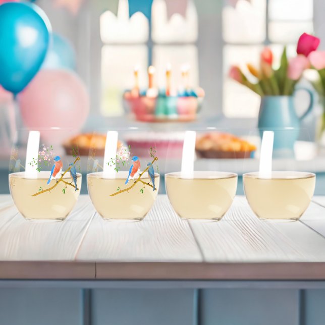 Verre À Vin Sans Pied Merles bleus (Insitu (Baby Shower))