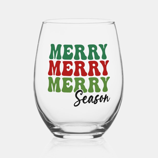 Verre À Vin Sans Pied Merry Merry Merry Saison - Retro Holiday Art (Recto)