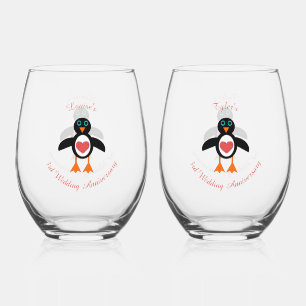 Verre À Vin Sans Pied Mignon cœur d'amour Manchot Personnalisé 3ème Anni