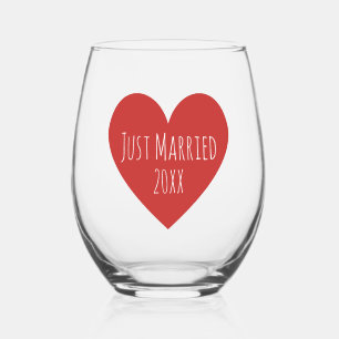 Verre À Vin Sans Pied Minimaliste Moderne Juste Marié Année Coeur Rouge