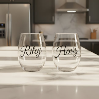 Verre À Vin Sans Pied Minimalistic Custom Couple Names Script