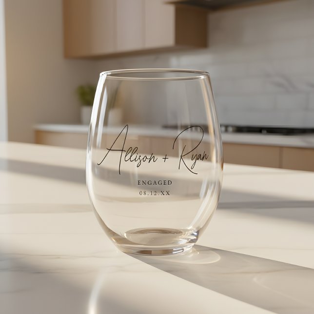 Verre À Vin Sans Pied Minimalistic Script Custom Names Engagement (Créateur téléchargé)