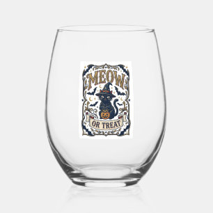 Verre À Vin Sans Pied Minou ou traiter Chat Halloween Chat effrayant Vin