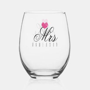 Verre À Vin Sans Pied Mme Écriture Moderne Mariage Sur Mesure