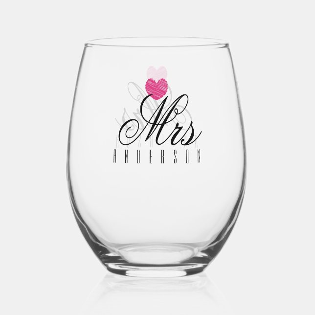 Verre À Vin Sans Pied Mme Écriture Moderne Mariage Sur Mesure (Recto)