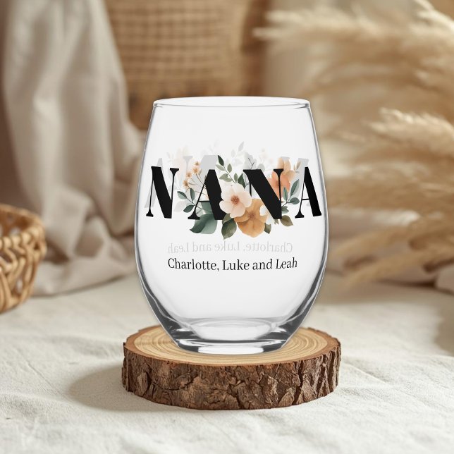 Verre À Vin Sans Pied Modern Personalized Nana Floral Gift (Créateur téléchargé)