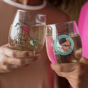 Verre À Vin Sans Pied Moderne 4 Photos Turquoise Meilleure Maman Jamais 