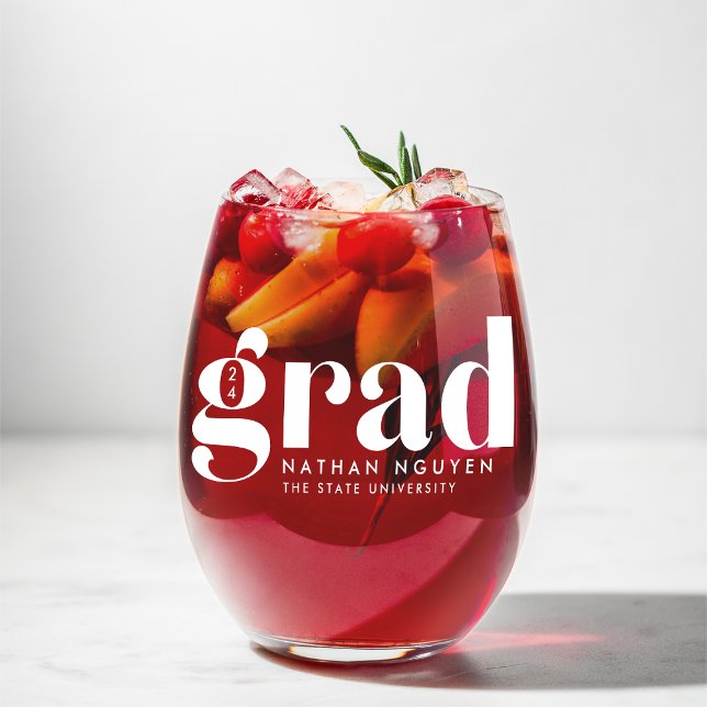 Verre À Vin Sans Pied Moderne | Année et nom du diplôme (Créateur téléchargé)