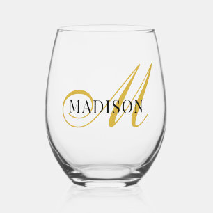 Verre À Vin Sans Pied Moderne écriture Monogramme Or Noir