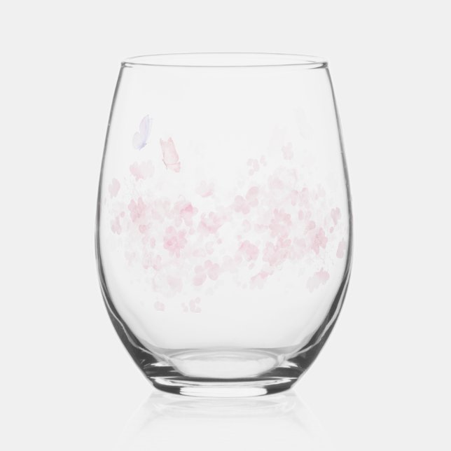 Verre À Vin Sans Pied Moderne simple papillon rose floral Fleurs mariage (Verso)