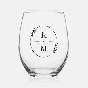 Verre À Vin Sans Pied Monogramme botanique Mariage ou anniversaire